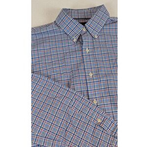 Ralph Lauren Mens L Blue Red Plaid Oxford Stretch‎ 100% Cotton Button Down Shirt
